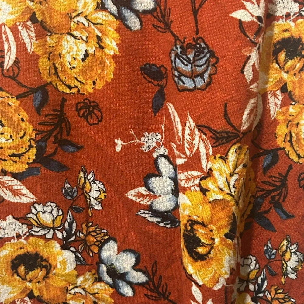 Absolutely Famous XL Floral Print‎ Top V-Neck 3/4 Sleeve Striped Casual